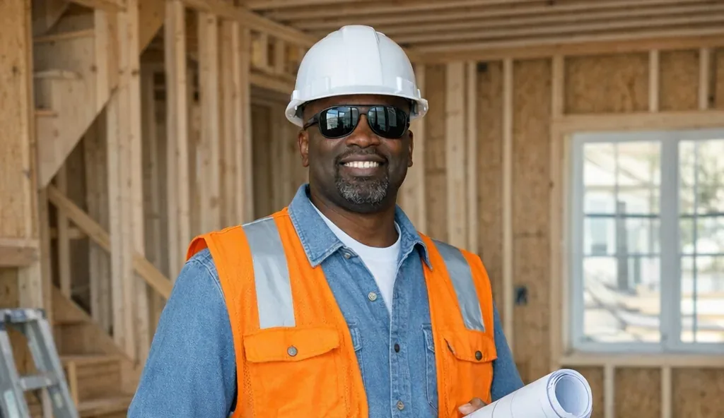 Curtis Austin on site, in a house under construction
