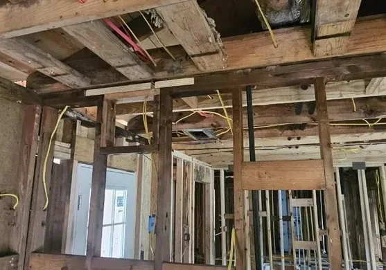 Framing and rough-in on site, part way through a build