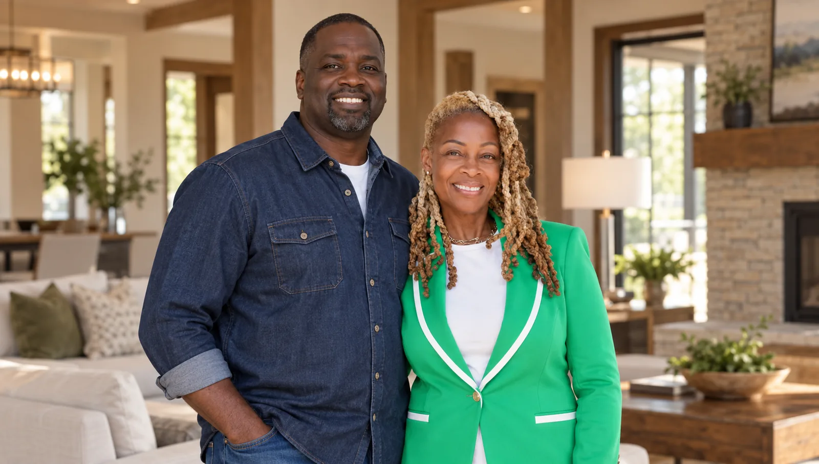 Curtis Austin and Roline Saunders Austin together in a finished home